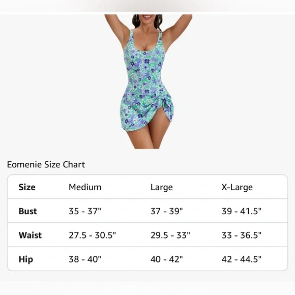 One Piece Swimdress Swimsuits for Women Tummy Control Large NWT - Picture 5 of 7